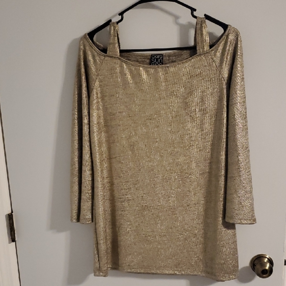 Ciara Sun Woo Gold Off-Shoulder Top